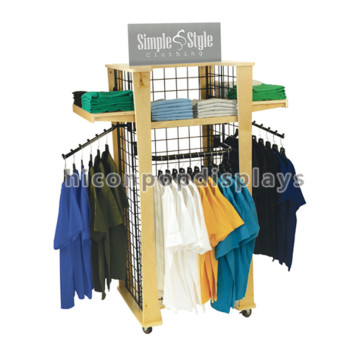 Economy Freistehende 4-Wege 4 Catser Movable Supermarkt Portable T-Shirt Boden Display Stand